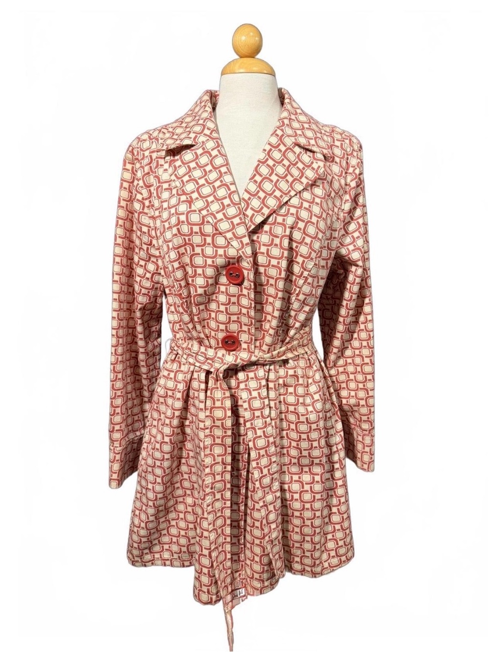 Sonoma Pink Geometric Belted Trench Coat